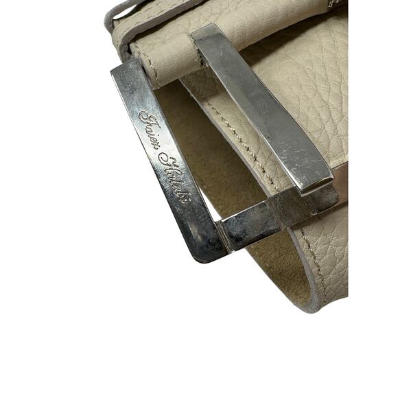 SOLD Faiez Halabi Cream Leather Wide Belt Silver Tone Buckle Size L/XL - Picture 4 of 6